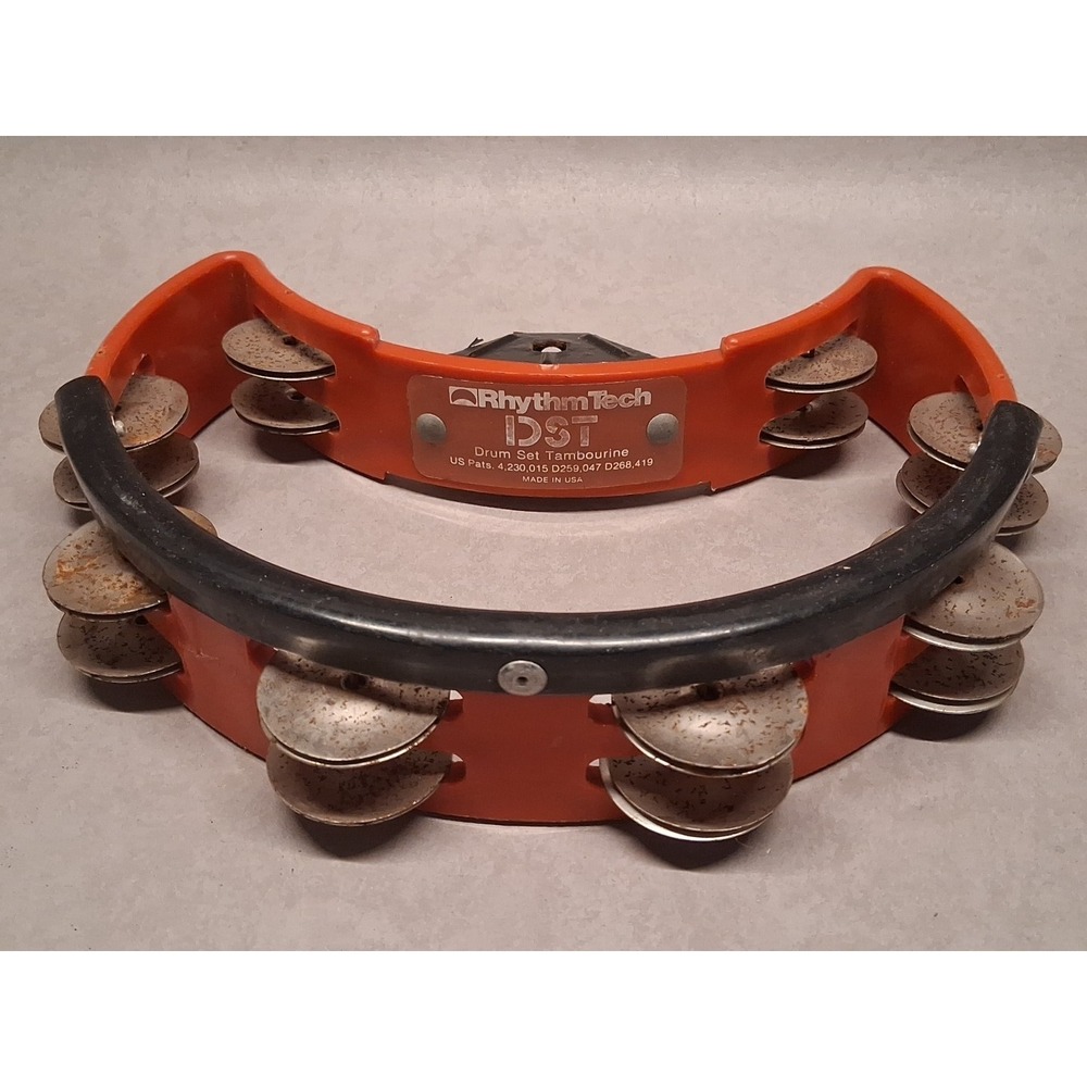 Vtg Rhythm Tech Tambourine Red Half Moon Double Row Brass Jingles